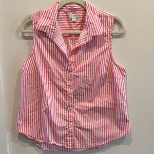 J. Crew Pink and White Striped Sleeveless Shirt